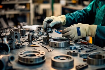 Crafting precision components in a bustling mechanical workshop