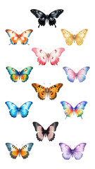 PNG watercolor butterfly element set, transparent background