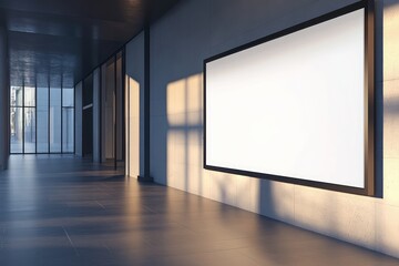 Interior of modern gallery with empty poster on concrete wall. AI generated illustration.
