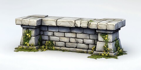 Stone Wall with Plants,  Background, 3D Model, Game Asset