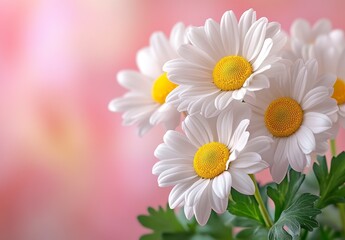 Fototapeta premium Closeup White Daisies Soft Pink Background Delicate Floral Photography