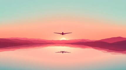 Fototapeta premium Modern, flat vector airplane design, sharp aerial view over a calm gradient sky 