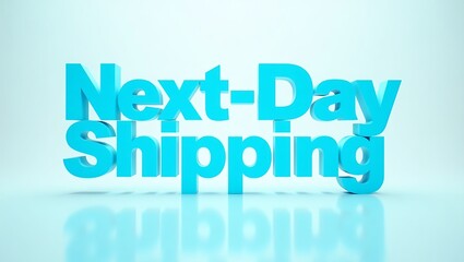 Next-day shipping announcement with bold typography against a light backdrop