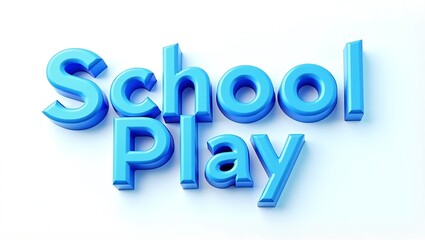 School play banner with 3D typography in blue colors on a light background