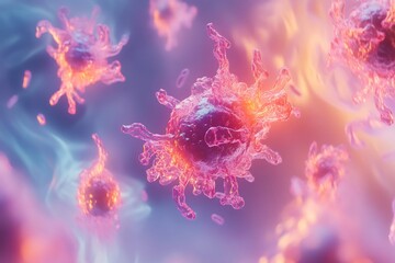 Hyper realistic artistic depiction of stem cell differentiation glowing cell transforming into specialized type cinematic lighting ultra detailed texture symmetrical design 8k resolution gradient