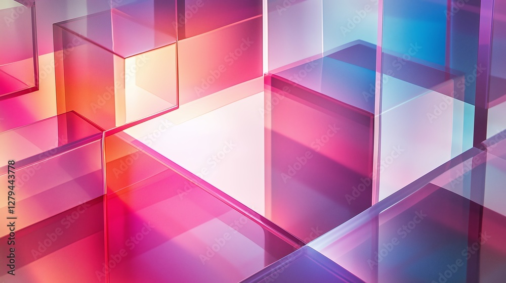 Poster Overlapping translucent squares forming an optical illusion.
