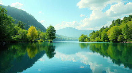 Stunning vibrant nature landscape with lake