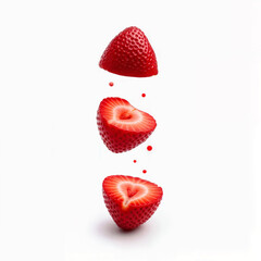 Floating Strawberry Slices with Juice Droplets
