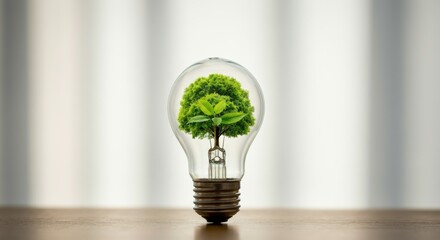 Innovative green energy concept: tree growing inside light bulb symbolizing sustainability