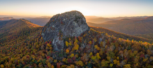 Scenic autumn panoramic view of Table Rock Mountain in the Blue Ridge Mountains of North Carolina