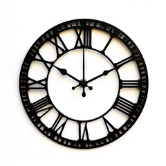 Vintage Wall Clock with Roman Numerals and Open Face on White Background