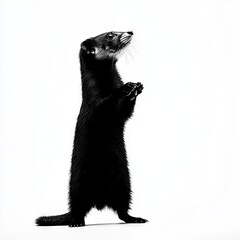 Obraz premium Standing Black Weasel Gazing Upward with Paws Clasped in Hopeful Anticipation