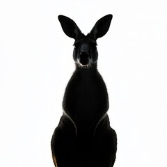 Naklejka premium Silhouette of upright kangaroo standing against a stark white backdrop.