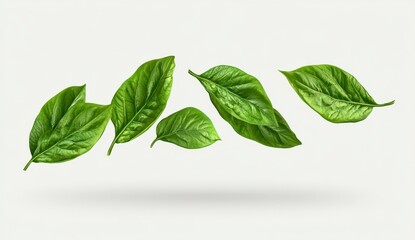 Obraz premium Floating Green Leaves on White Background