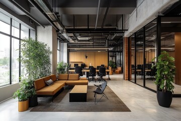 Luxury coworking office, minimalist. AI generated illustration.