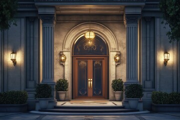 Fototapeta premium Luxury entrance to business center. AI generated illustration.