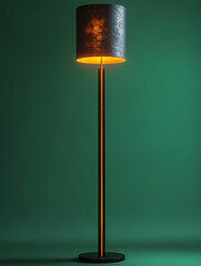 Stylish black and gold floor lamp against a green backdrop.