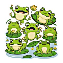 Obraz premium Cute and Funny Cartoon Frogs Illustration