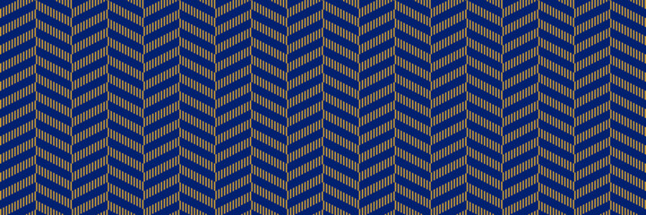 Fototapeta premium Seamless masculine chevron pattern. Blue and brown geometric background for design textile, fabric swatch, scarf cloth print. Navy colored repeating wallpaper. Vector backdrop