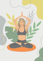 girl doing yoga against the background of plants