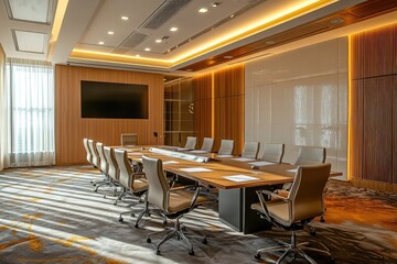 Luxury meeting room with daylight. AI generated illustration.