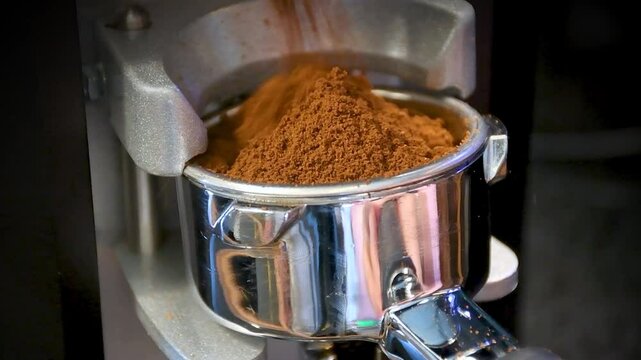 vertido de cafe molido en  portafiltro