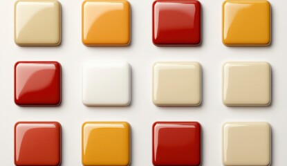 Glossy Square Tiles in Warm Color Palette on White Background