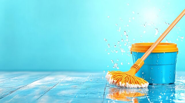 Mopa moderna en uso sobre un piso de madera, limpiando eficazmente mientras se derrama agua