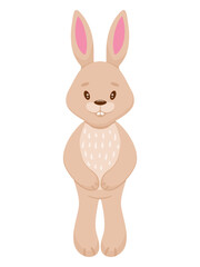 A cute cartoon rabbit with big eyes and pink ears, standing upright. Perfect for children's books, illustrations, or any project needing a friendly bunny.
