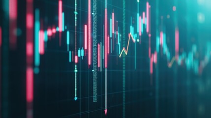Fototapeta premium Abstract financial market chart with colorful candlestick patterns and digital data visualization