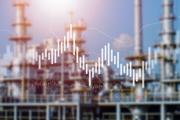 Oil gas plant and graph or bar chart.