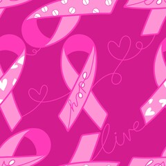 Breast cancer month seamless pink ribbon day mammogram pattern for wrapping paper and medical accessories
