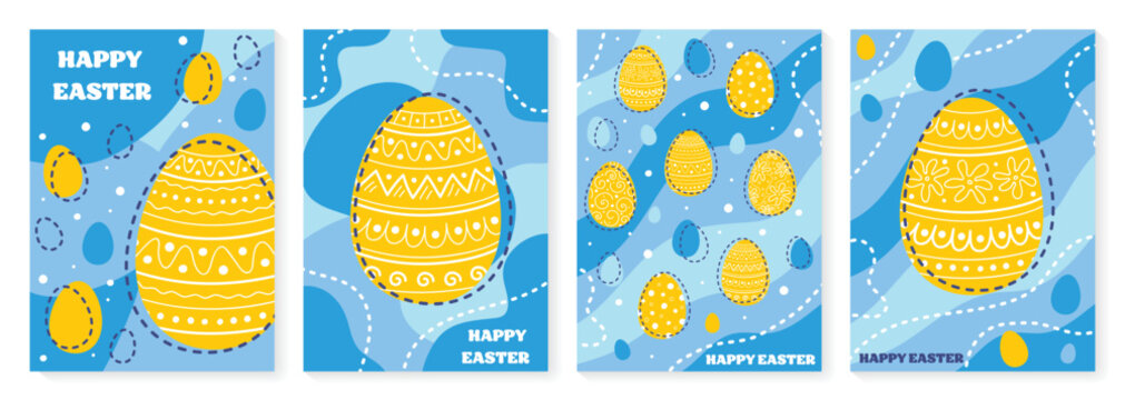 Hand drawn Easter egg. Abstract Easter greeting card set in cartoon style. Vector illustration - Powered by Adobe