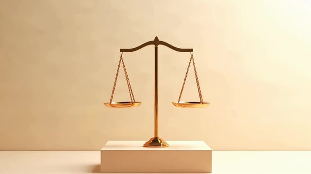 Balanced scales in minimalist setting emphasizing stability and justice