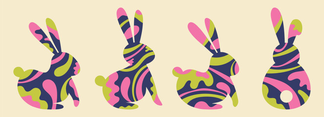 Colourful Easter bunny icon set. Abstract rabbit silhouettes. Vector illustration