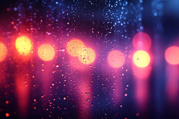 Dreamy Urban Rainy Night with Colorful Bokeh Lights in Soft Focus