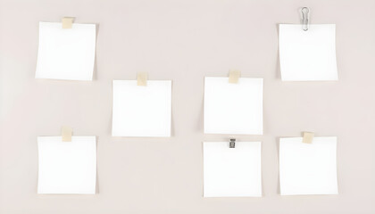Grid of blank square sticky notes clipped to a wall, serving as a placeholder or brainstorming board