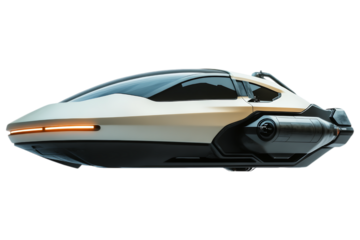 Futuristic flying car isolated. Sci-fi hover vehicle design, AI generated..