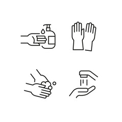 Cleaning and hygiene icons. A set of 4 cleaning logotypes. Handle, laundry room, conditioner. For branding cleaning products, hygiene services. Vector illustration.