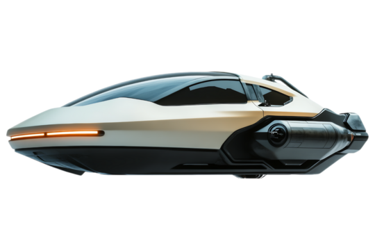 Futuristic flying car isolated. Sci-fi hover vehicle design, AI generated..