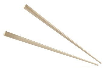 Natural light brown wooden chopsticks isolated on white background, perfect for asian food or restaurant menus ,3d illustration