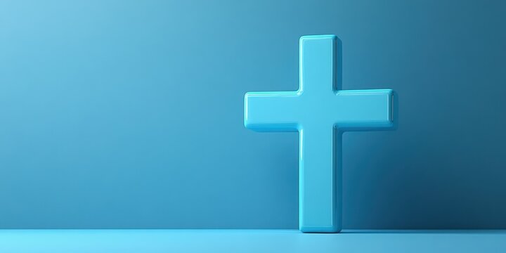 Bright blue cross on a simple background for religious or spiritual themes