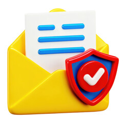 3D Cybersecurity icon. Email with security shield icon isolated on a white background.