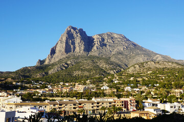 Obraz premium The panorama of Pick Puig Campana from Finestrat village, near Benidorm, Spain