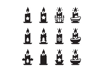 Festive Candle and Sleigh Vector Icons - Perfect for Holiday Designs and Decorations Illustrations