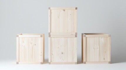 Three wooden crates studio shot, shipping, storage