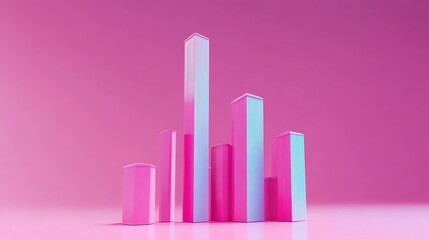 Fototapeta premium Colorful geometric blocks arranged in a dynamic chart against a vibrant pink background