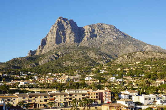 The panorama of Pick Puig Campana from Finestrat village, near Benidorm, Spain