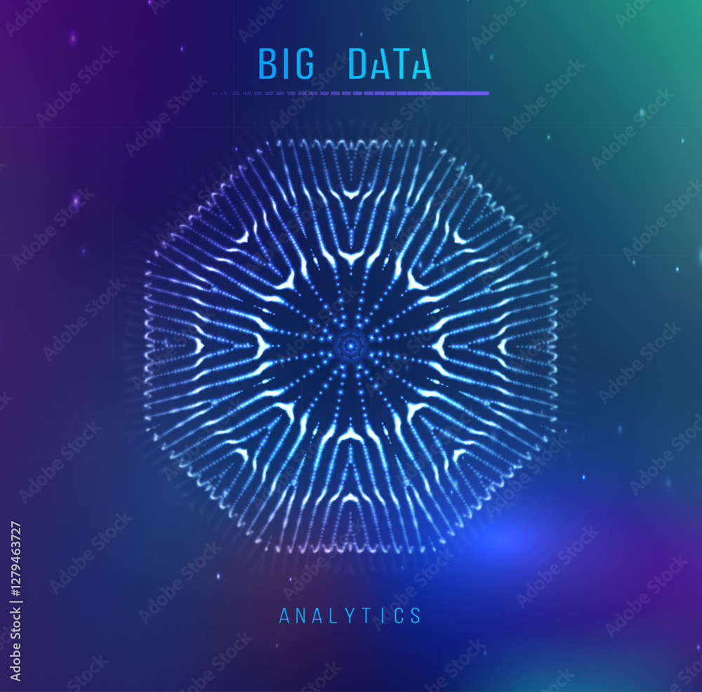 Poster big data analytics futuristic visualization with glowing abstract digital pattern, artificial intell