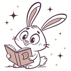 Cartoon Bunny with Book Illustration
